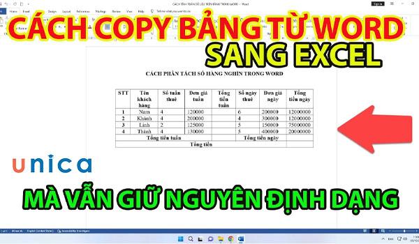 Cách copy bảng từ word sang excel mà vẫn giữ nguyên định dạng