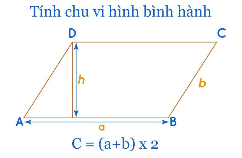 Công thức tính chu vi hình bình hành và tổng hợp kiến thức cần nắm