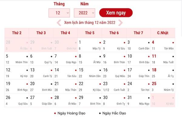 Tháng 12 Có Bao Nhiêu Ngày Theo Lịch Âm và Dương 2022