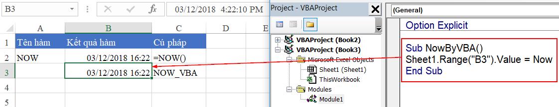 Hướng dẫn cách dùng hàm NOW TODAY TIME trong VBA Excel