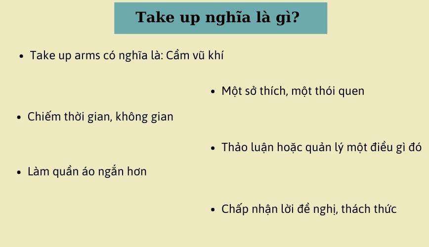 Take up là gì? Ý nghĩa & cách dùng chi tiết