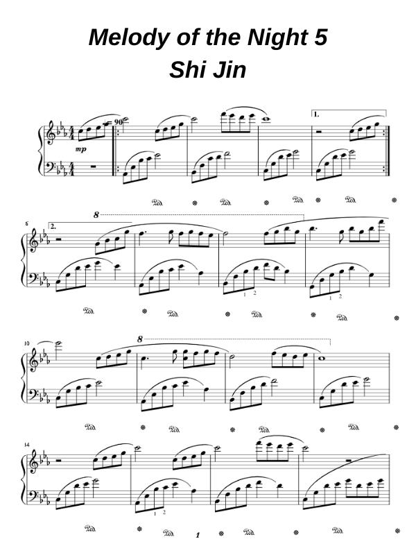 Sheet Piano Melody of the Night 5 – Shi Jin